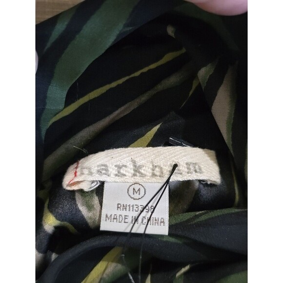 Harkham Silk Long Sleeve Blouse Womens Size Medium Green Black Bow Anthropologie - Picture 8 of 11